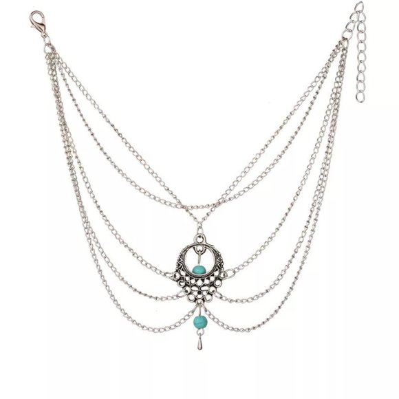 Bohemian Turquoise Stone Silver Anklet Set - Picture 4 of 4